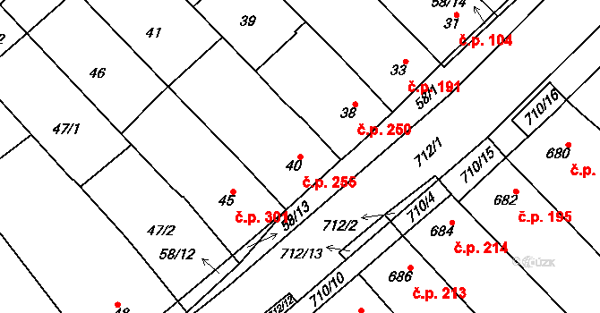 Zarazice 255, Veselí nad Moravou na parcele st. 40 v KÚ Zarazice, Katastrální mapa