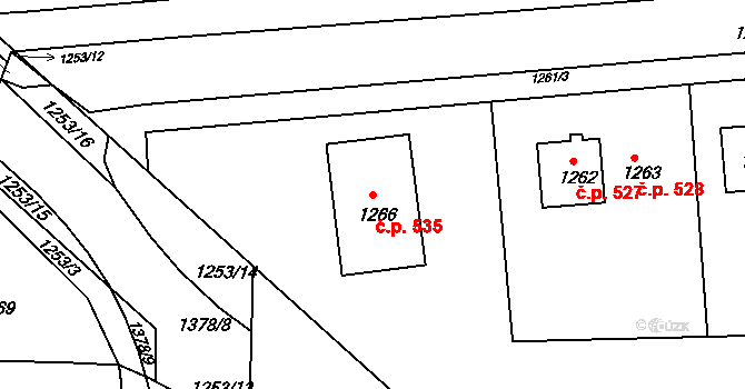 Chropyně 535 na parcele st. 1266 v KÚ Chropyně, Katastrální mapa
