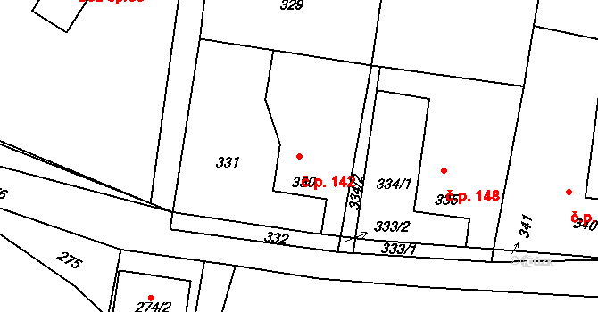 Dolní Těrlicko 142, Těrlicko na parcele st. 330 v KÚ Dolní Těrlicko, Katastrální mapa