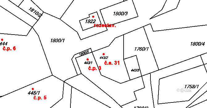 Lysá 31, Votice na parcele st. 443/2 v KÚ Votice, Katastrální mapa