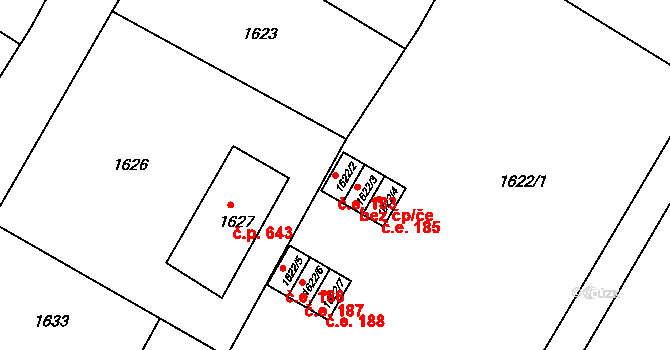 Hrádek nad Nisou 183 na parcele st. 1622/2 v KÚ Hrádek nad Nisou, Katastrální mapa