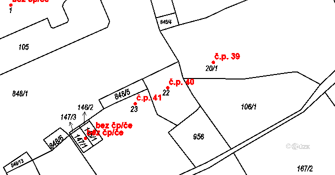 Mukov 40, Hrobčice na parcele st. 22 v KÚ Mukov, Katastrální mapa