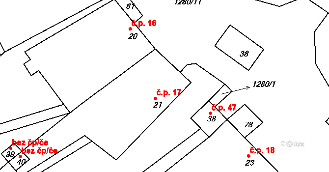 Dlouhá Lhota 17 na parcele st. 21 v KÚ Dlouhá Lhota, Katastrální mapa