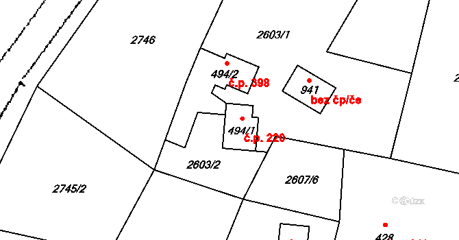 Písek 220 na parcele st. 494/1 v KÚ Písek u Jablunkova, Katastrální mapa