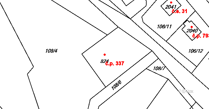 Ostravice 337 na parcele st. 824 v KÚ Ostravice 1, Katastrální mapa