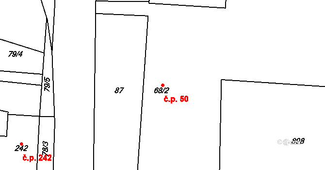 Slatinice 50 na parcele st. 68/2 v KÚ Slatinice na Hané, Katastrální mapa