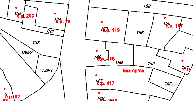 Mimoň III 118, Mimoň na parcele st. 149 v KÚ Mimoň, Katastrální mapa