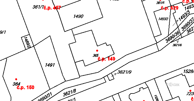 Rožnov pod Radhoštěm 149 na parcele st. 365 v KÚ Rožnov pod Radhoštěm, Katastrální mapa