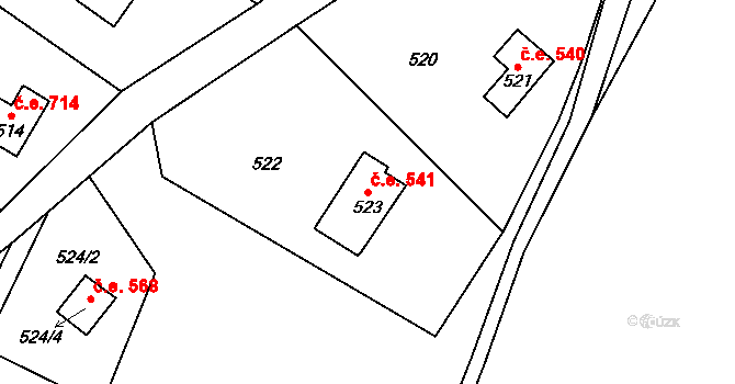 Brná 541, Ústí nad Labem na parcele st. 523 v KÚ Brná nad Labem, Katastrální mapa