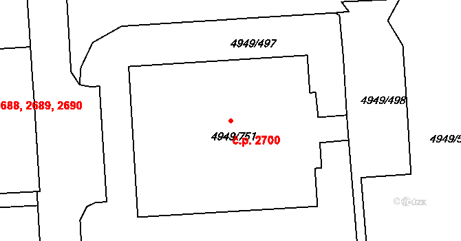 Severní Terasa 2700, Ústí nad Labem na parcele st. 4949/751 v KÚ Ústí nad Labem, Katastrální mapa