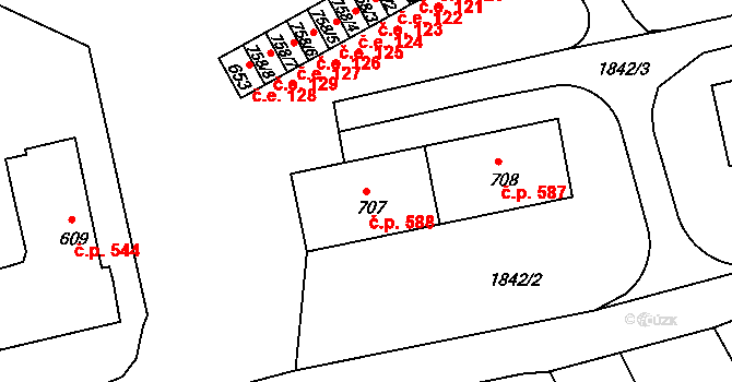 Krupka 588 na parcele st. 707 v KÚ Krupka, Katastrální mapa