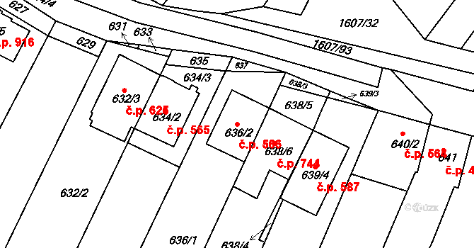 Žebětín 566, Brno na parcele st. 636/2 v KÚ Žebětín, Katastrální mapa