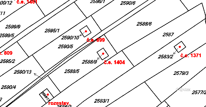 Žebětín 1404, Brno na parcele st. 2588/9 v KÚ Žebětín, Katastrální mapa