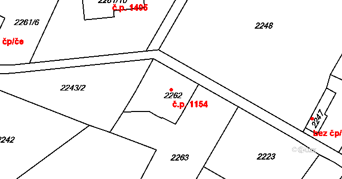 Smržovka 1154 na parcele st. 2262 v KÚ Smržovka, Katastrální mapa