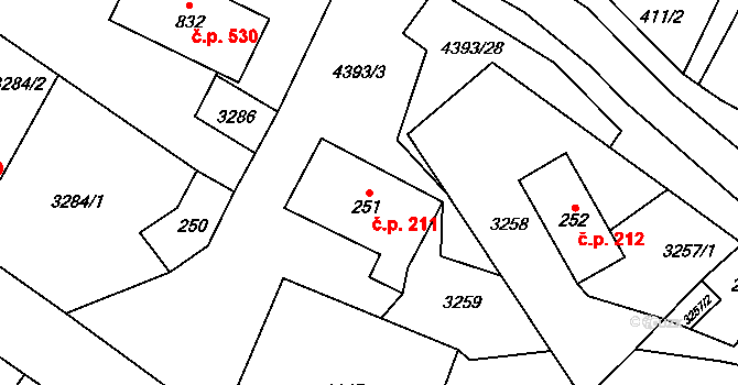 Heřmanovice 211 na parcele st. 251 v KÚ Heřmanovice, Katastrální mapa