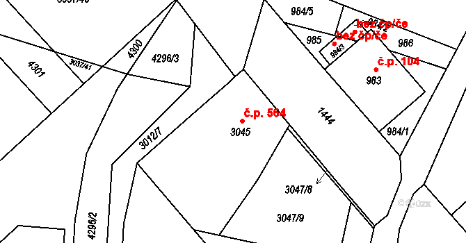 Městec Králové 564 na parcele st. 3045 v KÚ Městec Králové, Katastrální mapa