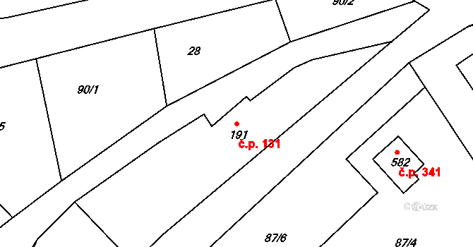 Kvasiny 131 na parcele st. 191 v KÚ Kvasiny, Katastrální mapa