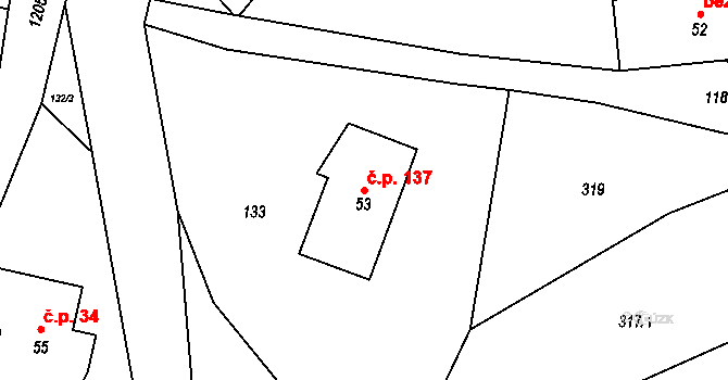 Čistá v Krkonoších 137, Černý Důl na parcele st. 53 v KÚ Čistá v Krkonoších, Katastrální mapa