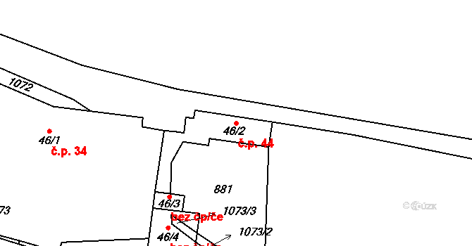 Měňany 44 na parcele st. 46/2 v KÚ Měňany, Katastrální mapa