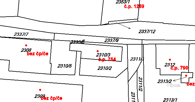 Sedlčany 754 na parcele st. 2310/3 v KÚ Sedlčany, Katastrální mapa