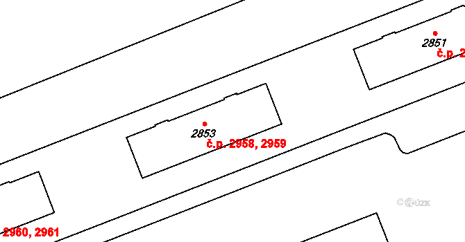 Hodonín 2958,2959 na parcele st. 2853 v KÚ Hodonín, Katastrální mapa