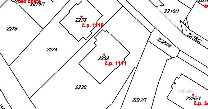 Chomutov 1111 na parcele st. 2232 v KÚ Chomutov I, Katastrální mapa
