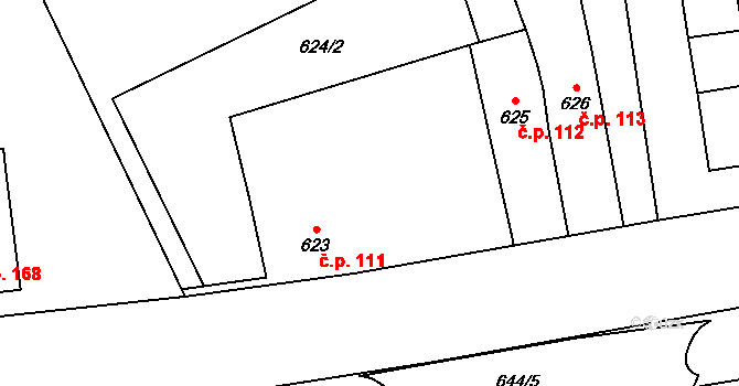 Kovalovice 111 na parcele st. 623/1 v KÚ Kovalovice, Katastrální mapa