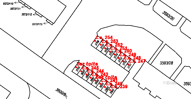 Šlapanice 254 na parcele st. 3708 v KÚ Šlapanice u Brna, Katastrální mapa
