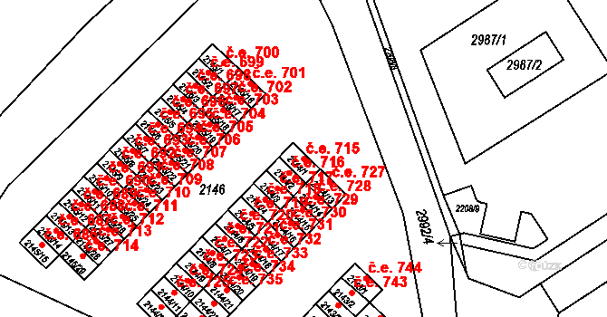 Kuřim 715 na parcele st. 2144/1 v KÚ Kuřim, Katastrální mapa