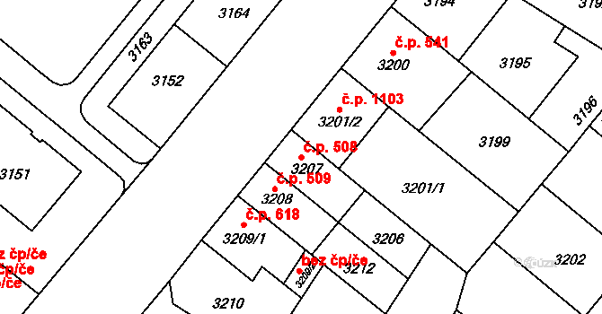 Lobzy 508, Plzeň na parcele st. 3207 v KÚ Plzeň, Katastrální mapa