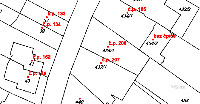 Padochov 206, Oslavany na parcele st. 436/1 v KÚ Padochov, Katastrální mapa
