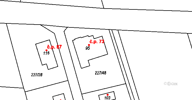 Vižina 73 na parcele st. 95 v KÚ Vižina, Katastrální mapa