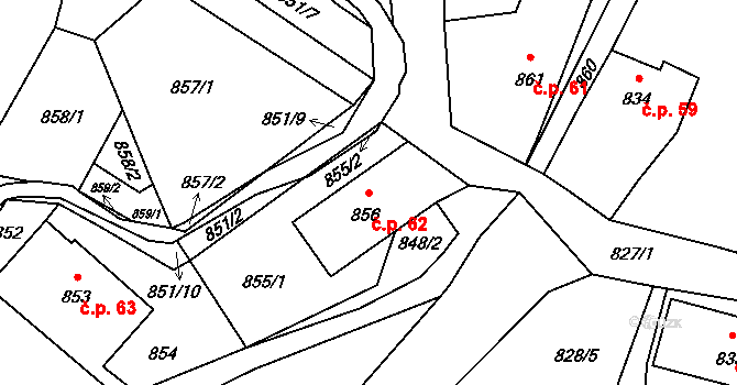 Stružnice 62 na parcele st. 856 v KÚ Stružnice, Katastrální mapa
