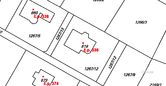 Rumburk 3-Dolní Křečany 336, Rumburk na parcele st. 619 v KÚ Dolní Křečany, Katastrální mapa