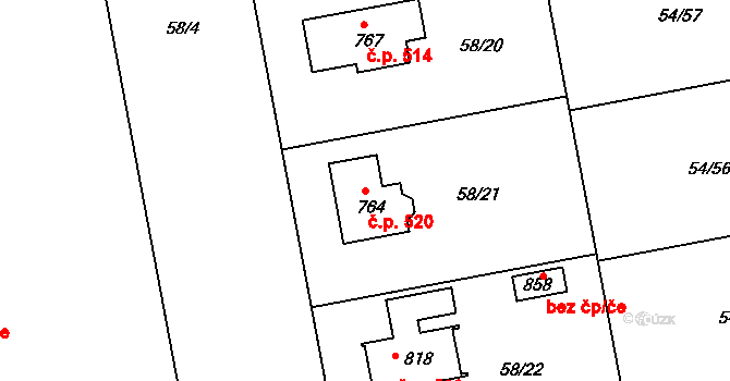 Litol 520, Lysá nad Labem na parcele st. 764 v KÚ Litol, Katastrální mapa