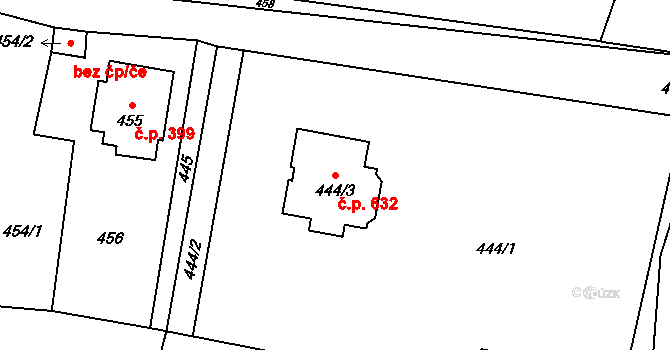 Moravský Beroun 632 na parcele st. 444/3 v KÚ Moravský Beroun, Katastrální mapa
