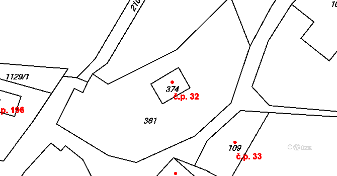 Zdoňov 32, Teplice nad Metují na parcele st. 374 v KÚ Zdoňov, Katastrální mapa