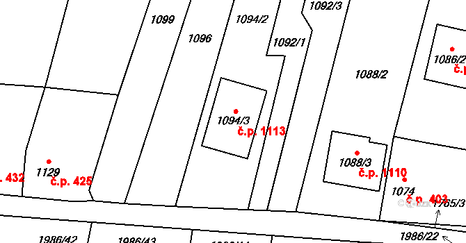 Sadská 1113 na parcele st. 1094/3 v KÚ Sadská, Katastrální mapa