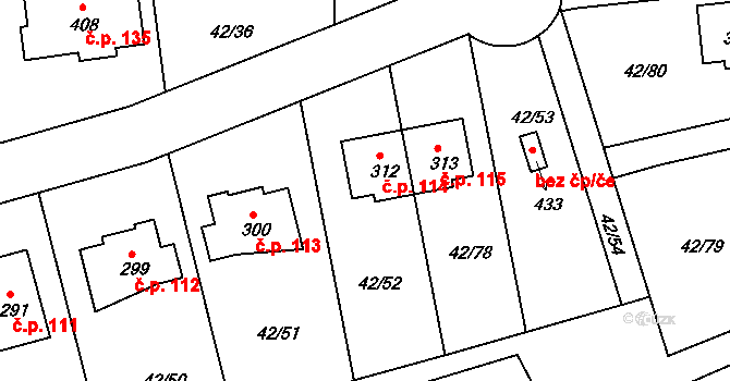 Zlončice 114 na parcele st. 312 v KÚ Zlončice, Katastrální mapa