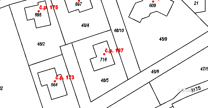 Černolice 197 na parcele st. 716 v KÚ Černolice, Katastrální mapa