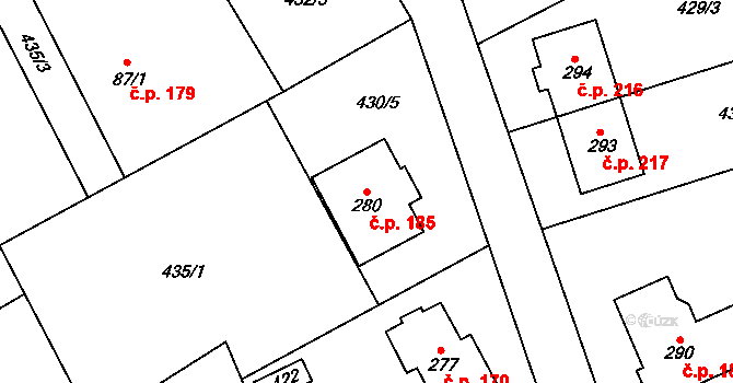 Vrcha 185, Sobětuchy na parcele st. 280 v KÚ Sobětuchy, Katastrální mapa