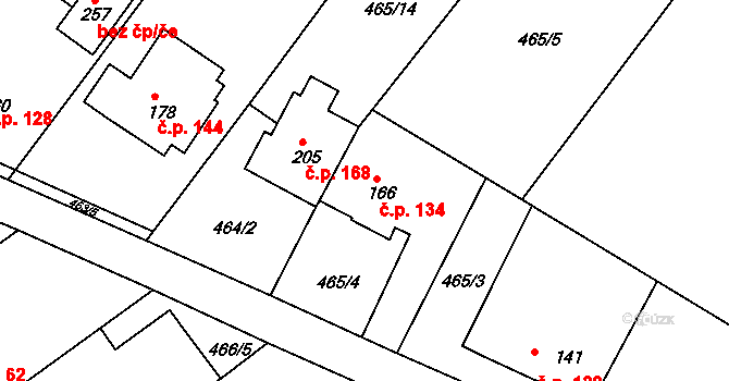 Šebkovice 134 na parcele st. 166 v KÚ Šebkovice, Katastrální mapa