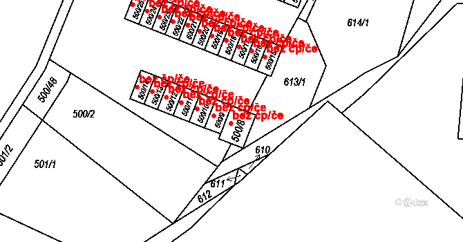 Rýnovice 2839, Jablonec nad Nisou na parcele st. 500/8 v KÚ Rýnovice, Katastrální mapa