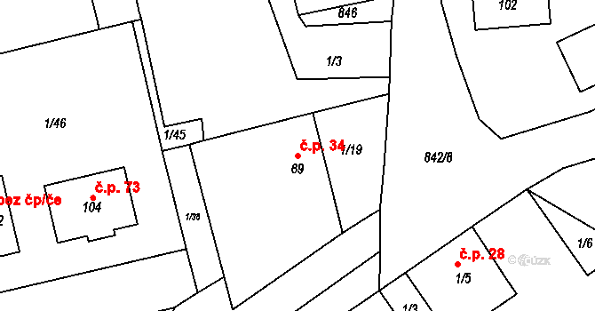 Bítovánky 34, Želetava na parcele st. 69 v KÚ Bítovánky, Katastrální mapa