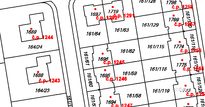 Svítkov 1245, Pardubice na parcele st. 1696 v KÚ Svítkov, Katastrální mapa