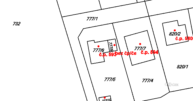 Dlouhá Loučka 593 na parcele st. 777/6 v KÚ Dolní Dlouhá Loučka, Katastrální mapa