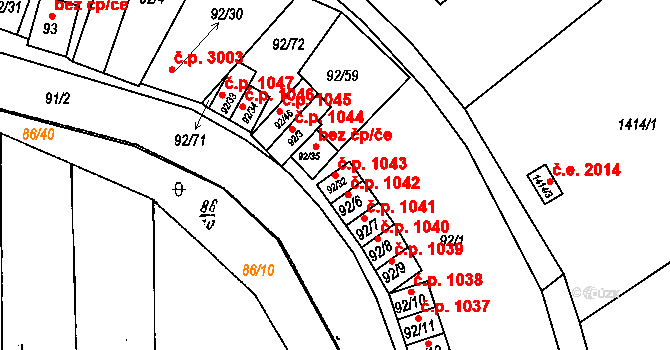 Dobšice 1043 na parcele st. 92/32 v KÚ Dobšice u Znojma, Katastrální mapa