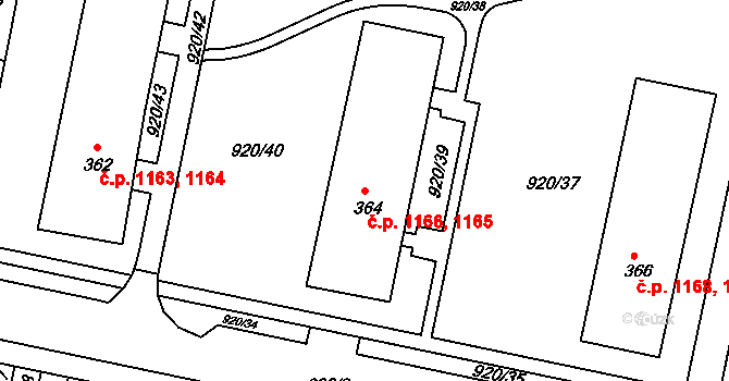 Kyjov 1165,1166 na parcele st. 364 v KÚ Nětčice u Kyjova, Katastrální mapa