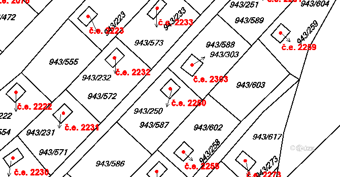 Velká Chuchle 2250, Praha na parcele st. 943/250 v KÚ Velká Chuchle, Katastrální mapa