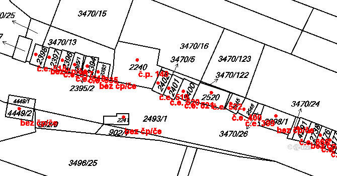Kyjov 520 na parcele st. 2401 v KÚ Kyjov, Katastrální mapa
